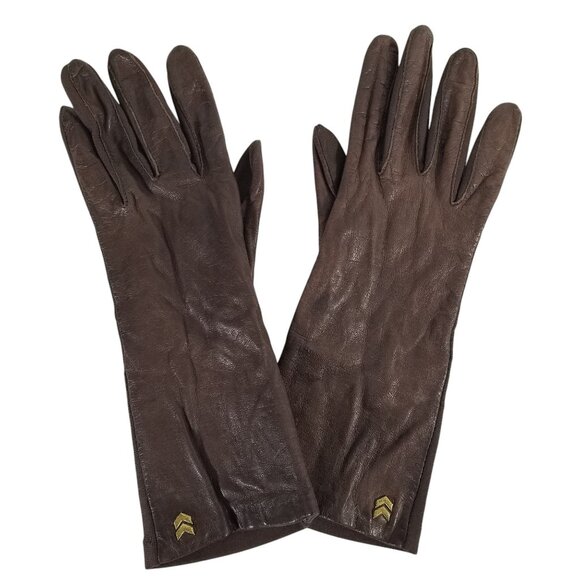 Aris Brown Leather Isotoner Long Gloves - Picture 1 of 9